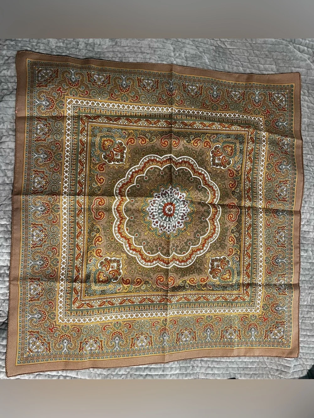 Paisley Medallion vintage Scarf in Brown Multi. 23” sq